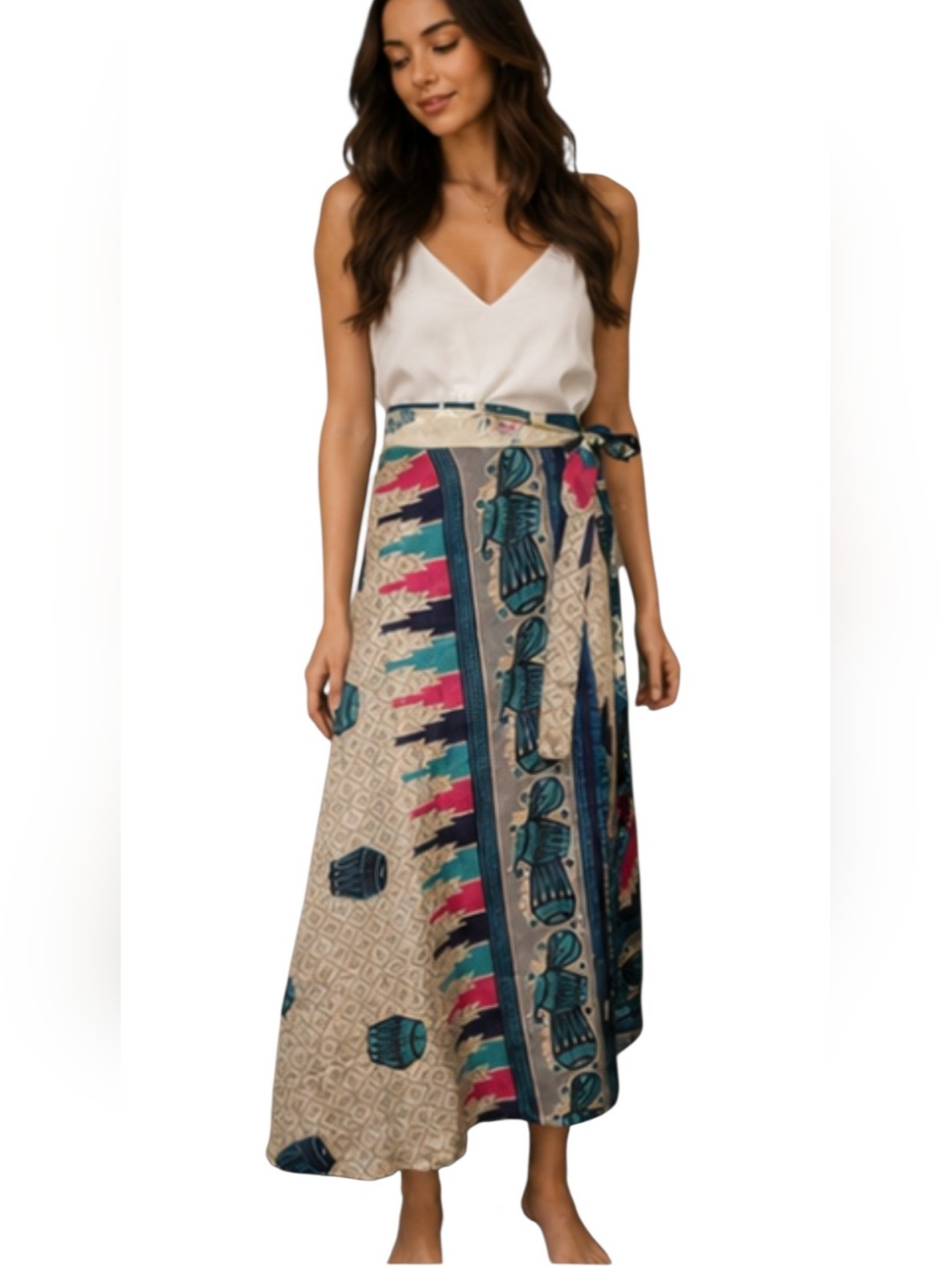 Reversible Boho Silk Feel Wrap Skirt | India Boutique | Festival Resort Maxi.O/S